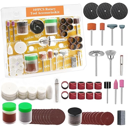 105PCS Rotary Tool Accessory Kit with Sanding Drum, 1/8-inch Shank Universal Fit for Most Rotary Tools, for Sanding, Polishing, Cutting, Grinding, Cleaning, Engraving, Drilling