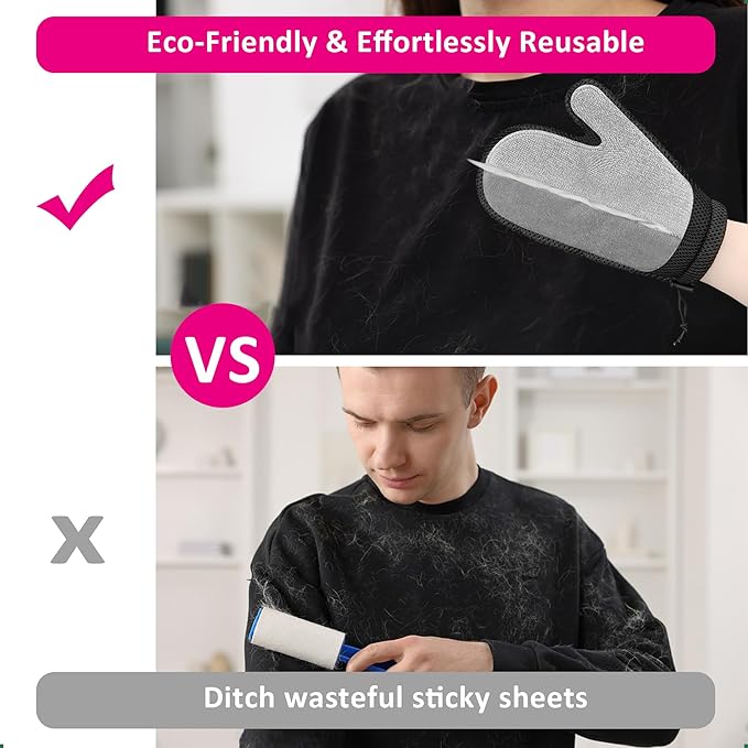 Double-Sided Pet Hair Remover Glove | Enhanced Electrostatic Adsorption | for Couch, Furniture, Carpet, Curtain Pet Fur Cleaner | Reusable Cat & Dog Hair Removal Tool