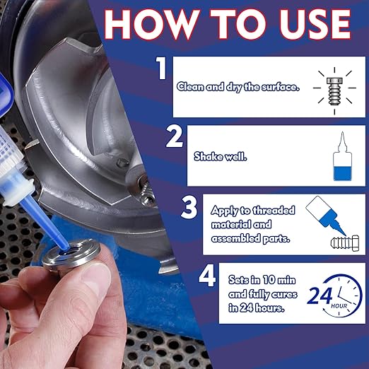 Thread Lock Blue and Red, Threadlocker Medium and High Strength, Thread Locker for Nuts, Bolts, Fasteners and Metals, Against Losening and Leakage (50 mlx2)