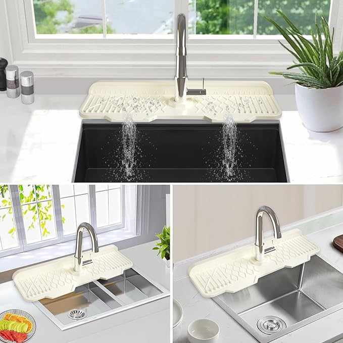 Silicone Sink Mat Splash Guard-17" x 6'' Sink Splash Guard,Kitchen Sink Accessories fit for Countertop, Bathroom,Farmhouse,RV by EBIGIC (White)