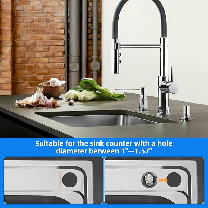 Soap Dispenser for Kitchen Sink, Brushed Nickel Countertop Dispenser with 39" Tube Kit, Use Large Bottles & No More Refills (Silver)