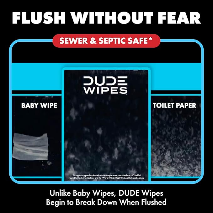 DUDE Wipes Poopsicle Flushable Wipes - Ice Pop Scented Extra-Large Adult Wet Wipes - 3 Pack (144 Count) - Infused with Vitamin E and Aloe - Septic and Sewer Safe