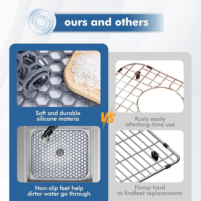 Silicone Kitchen Sink Protector Mat 13.7"x 11.7" - Kitchen Sink Grid Accessory, Non-Slip Heat Resistant Grid Dry Mat for Bottom of Porcelain Stainless Steel, Dishwasher Safe