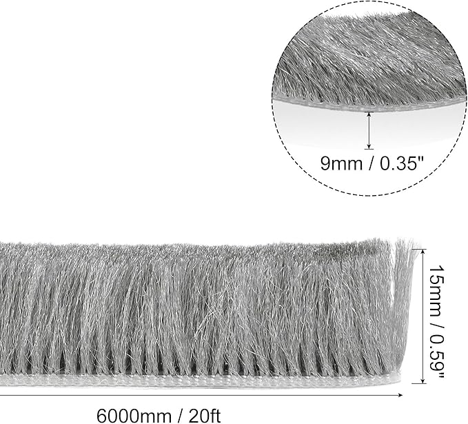 uxcell Weather Stripping Brush, 20ft L x 0.35" W x 0.6" H Self-Adhesive Seal Weatherstrip Sweep Brush Gray for Door Window