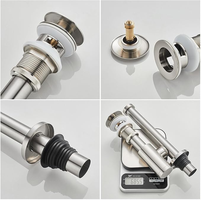 MENATT Bathroom Sink P-Trap Complete Set, Solid Brass 1-1/4 Bottle Trap Sink Drain Kit with Overflow Pop Up Drain Stopper, Brushed Nickel