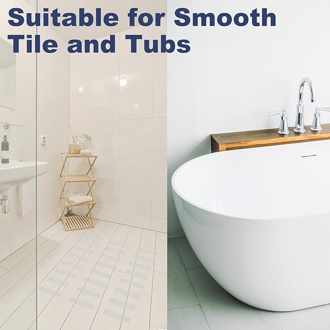 28 PCS Shower Floor Non Slip Stickers with Strong Adhesive, Invisible & Durable Anti Slip Shower Stickers with Scraper for Bath Tub, Pools and Stairs(Clear,Wide Rectangle)