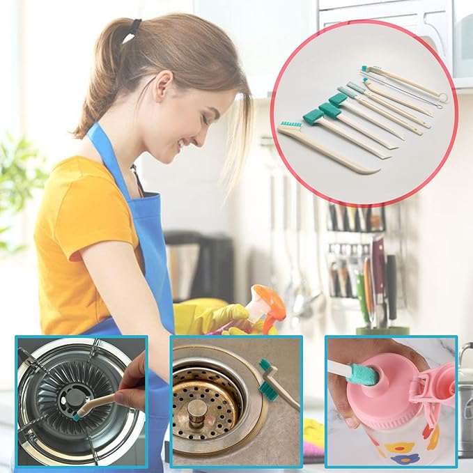 Small Household Cleaning Brushes by ELEMGULY,9 Pcs Crevice Brush for Hole, Gap, Corner, Space, Micro Crevice Scrub Cleaner Tool for Bottle, Keyboard, Window, Door Track