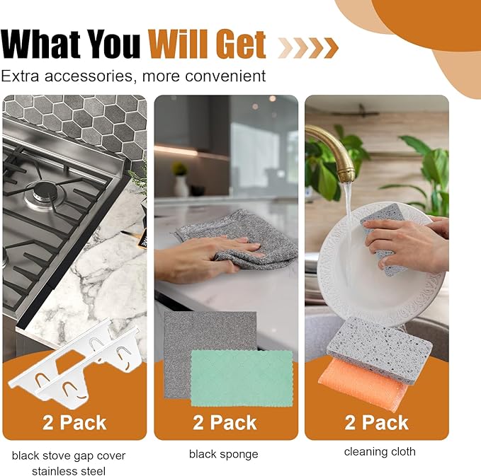 2 Pack Stove Counter Gap Cover Stainless Steel,Stove Guard for Kitchen Oven Counter Side Gap, Range Trim Kit, Adjustable Length 13.8" to 27.6", Stove gap filler Easy Clean and Heat Resistant