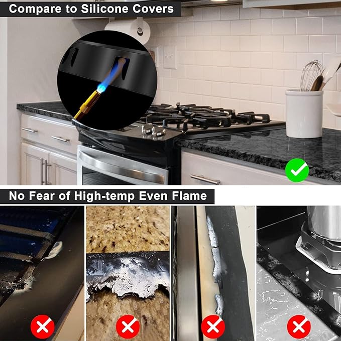Stove Gap Covers - Stainless Steel, Stove Gap Filler | Oven Gap Cover | Heat Resistant & Easy To Clean Stove Counter Gap Cover | Gaps Filler Between Stove and Counter Guard (Black, 23.5"L, 0.9" W)
