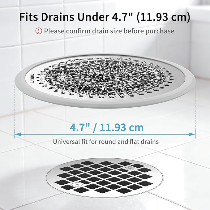 TRAPMATE Shower Drain Hair Catcher, Patented Bathtub Stopper Drain Strainer Kit, Fast Drainage Stainless Steel Shower Drain Cover for US Standard Flat Drains of Bathroom and Shower Room