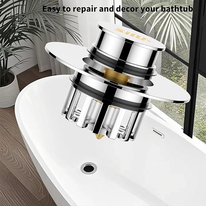 Universal 2 in 1 Bathtub Drain Stopper Bathtub Drain Hair Catcher，Pop-up Tub Stopper with Effective Filter Basket, Anti-Clogging Bathtub Drain Plug Bath Tub Stoppers for 1-1/2 to 1-3/4"" (Silvery)