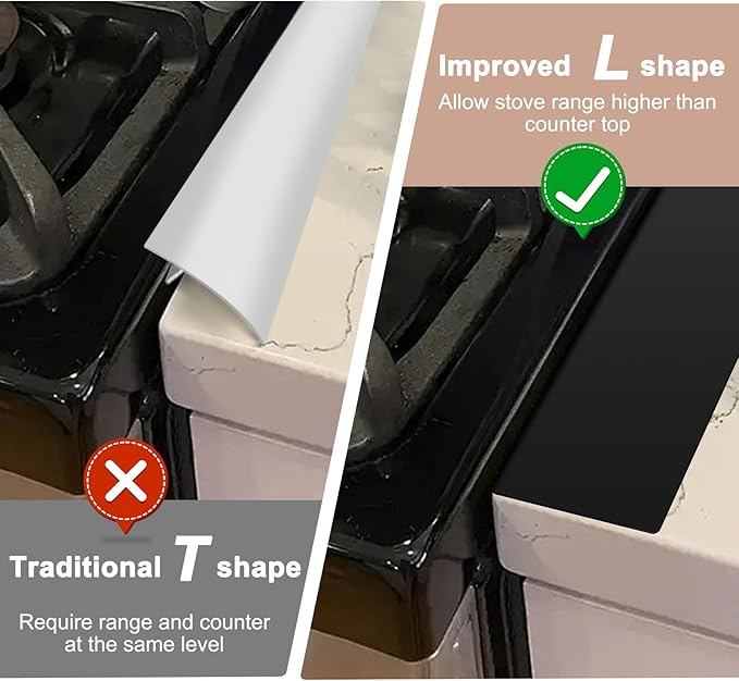 Stainless Steel Stove Gap Covers, Stove Gap Filler, Oven Gap Filler, Range Trim Kit in Kitchen, JessWednes 2 PCS Extendable Guard 13.8" to 27.5", Width 0.79", Heat Resistant and Easy to Clean (BLACK)
