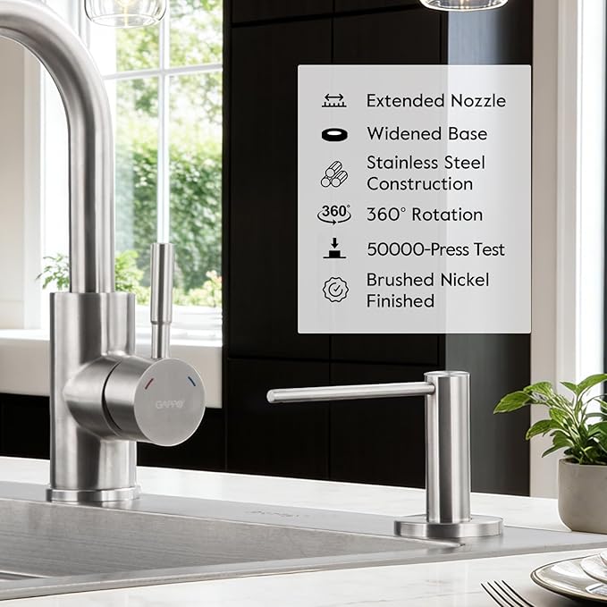 Soap Dispenser for Kitchen Sink Brushed Nickel GAPPO Stainless Steel Countertop Pump Hand Lotion Built in Bottlend Lotion Built in Bottle