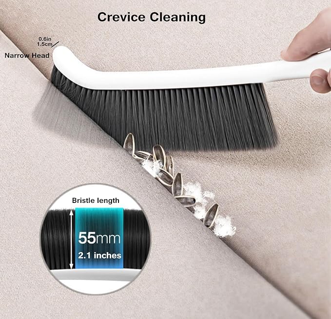 Dust Brush, 2pcs 14" Narrow Skinny Soft Bristles Hand Whisk Broom, Cleaning Tight Spaces/Bed/Couch/Drafting/Clothes/Upholstery/Art (2)