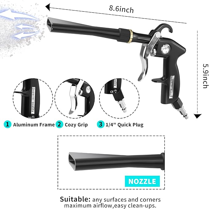GOCCIDA Tornado Air Cleaning Gun Interior Car Detailing Tools for Car Quickly Blasts Dirt and Dust Works with Air Compressor(Upgraded Design with Focused Nozzle)