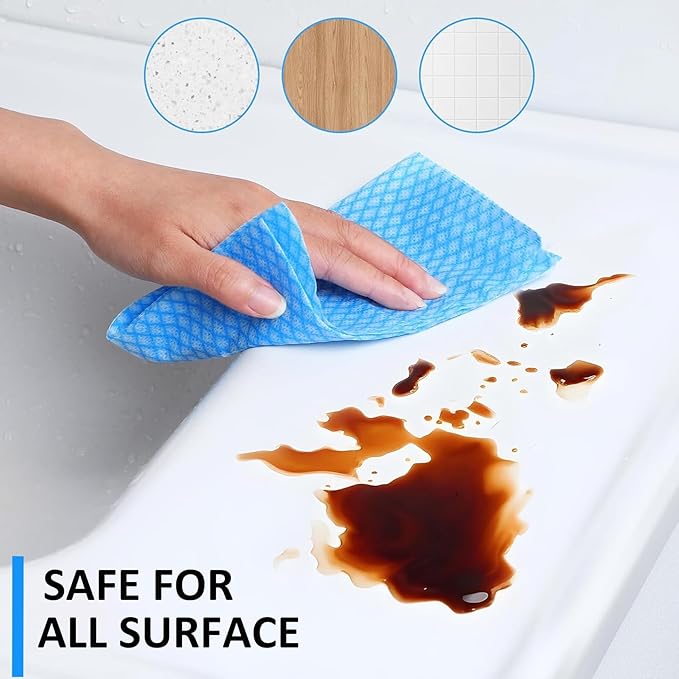 Disposable Dish Cloths Heavy Duty Disposable Cleaning Cloths for Kitchen Multi-Purpose Blue Dish Rags 50 Count/Pack