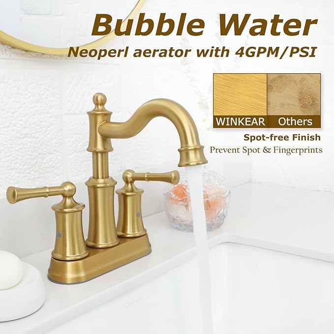 Roman Bathroom Sink Faucet Deck Mount or Wall Mount Installation Pop-up Drain Assembly with Overflow Deck Plate and Water Supply Lines Included (2 Hole Deck Mount, Brushed Gold)