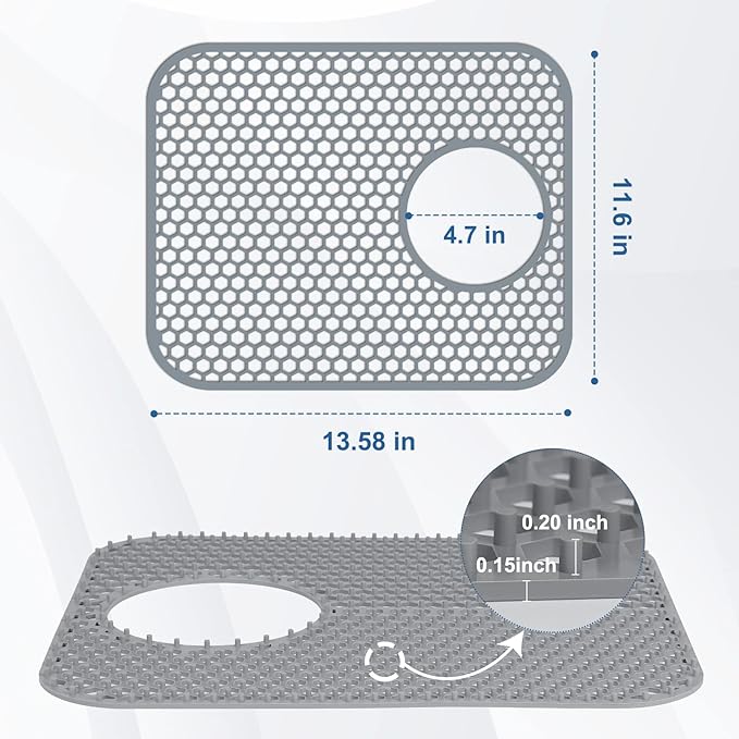 2 Pack Silicone Kitchen Sink Protector Mat with Rear Drain - 13.58''x 11.6'' Kitchen Sink Accessory, Folding Non-Slip Heat Resistant Mat Grid for Bottom of Porcelain Stainless Steel