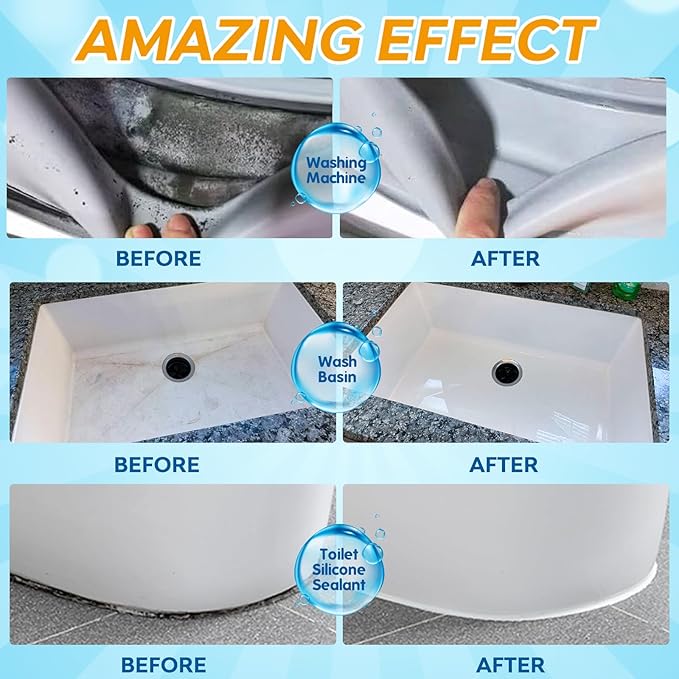 Mold Stain Remover Gel, Front Load Washer Mold Remover for Washing Machine Gasket Rubber Seal Home Stain Cleaner Gel for Grout Caulk, Bathroom, Shower, Bathtub, Refrigerator Cleaning Solution 10 Fl Oz