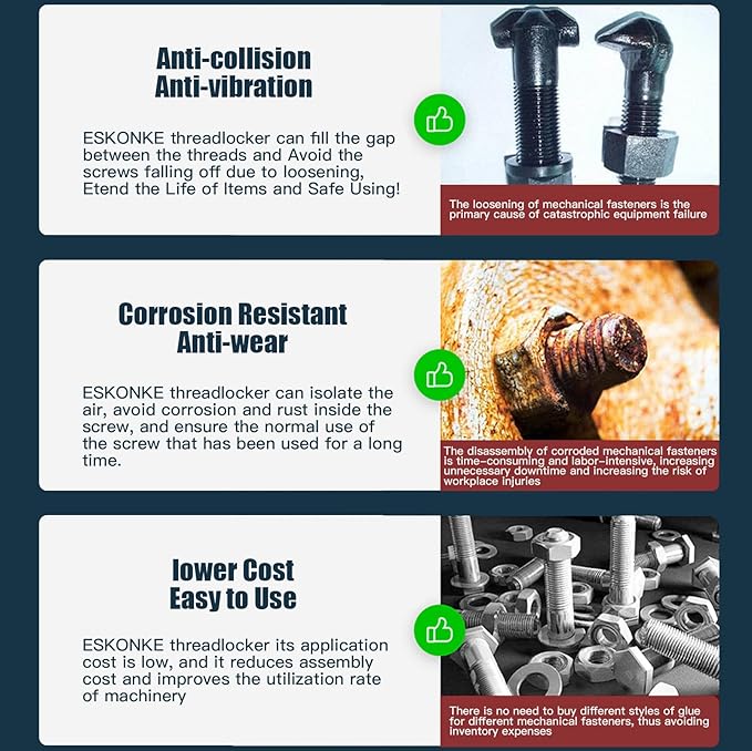 ESKONKE Red Thread Locker 272 Nuts & Bolts Locker High Strength Permanent Locking 1.69 Fl oz Threadlocker Lock Tight & Seal Fasteners Anaerobic Curing Metal Glue (272)