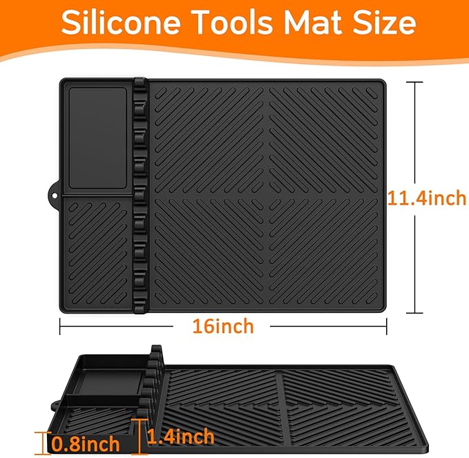 Griddle Mat Barbeque Grill Accessories Tools for Blackstone, Side Shelf Mat Grill Pad for Outdoor Grill Kitchen Counter Spatula Silicone Mat with Drip Pad for Kitchen, Cooking, Countertop (Black)