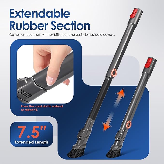 Extendable Flexible Crevice Tool Vacuum Attachments, 971433-01 Quick Release Slim Nozzle Attachment Compatible with Dyson V15 V12 V11 V10 V9 V8 V7 Gen5 G5 Vacuum Cleaner