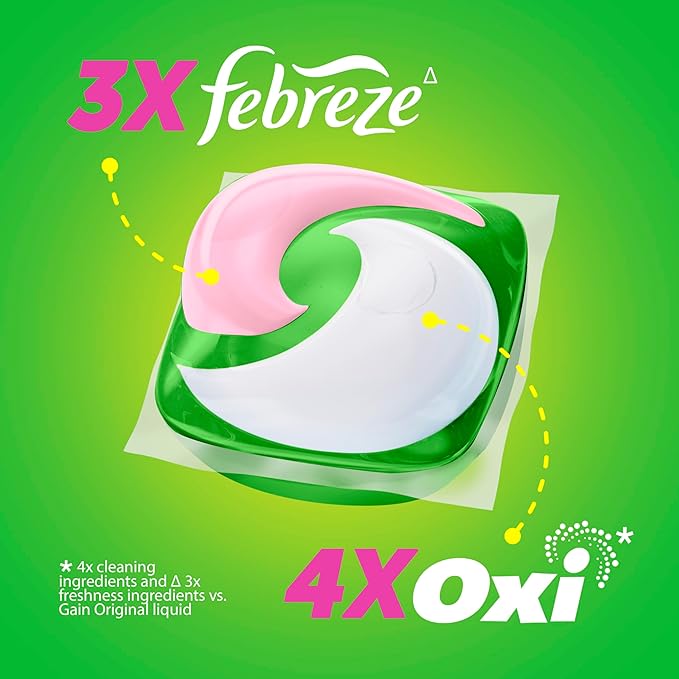 Gain Super Flings Laundry Detergent Pacs, 18 Count, Hibiscus Hula scent, irresistibly clean and fresh washing detergent laundry soap pacs (Pack of 4)