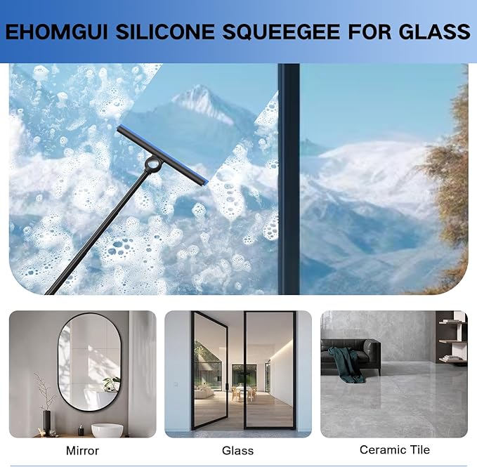 Shower Squeegee for Glass Doors, Squeegee with Long Handle, Telescoping Squeegee for Shower, Extendable Window Cleaner Tool for Car Windows, Tile Walls, Sliding Door, Shower Glass Door