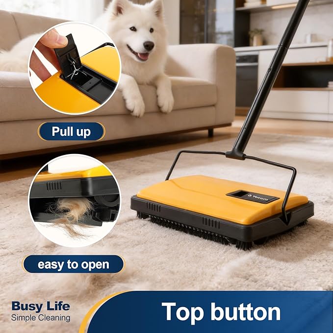 Yocada Manual Carpet Sweeper Cleaner Household Sweeper Hand Push Non-Electric Lightweight for Low&Undercoat Carpets Rugs Home Office Pet Hair Dust Scraps Paper Small Rubbish Cleaning 1*Extra Brush