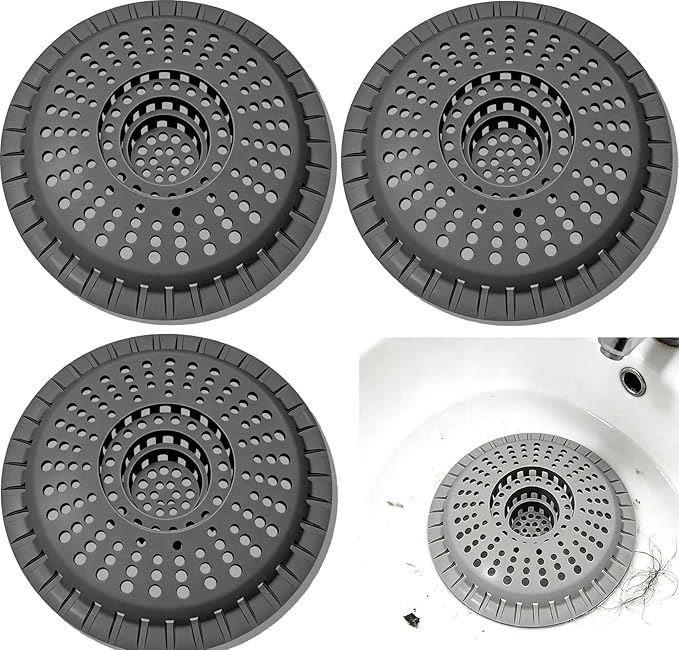 3 Pack Bathroom Sink Drain Strainer, Hair Catcher Shower Drain, Shower Drain Cover, Bathtub Hair Catcher, Silicone Tub Hair Trap Stopper Accessories, Kitchen Sink Garbage Plug Bathroom Necessities