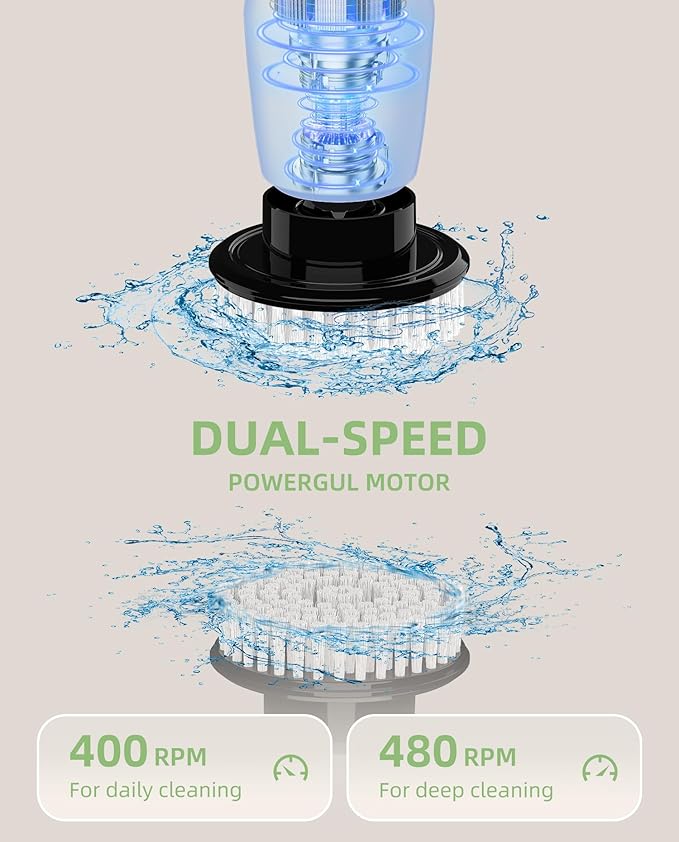 Electric Spin Scrubber, Cordless Power Scrubber with 7 Brush Heads &Telescopic Handle, Lightweight Bathroom Scrubber for Cleaning Tile Grout Tub Shower Floor Window, White-rx2