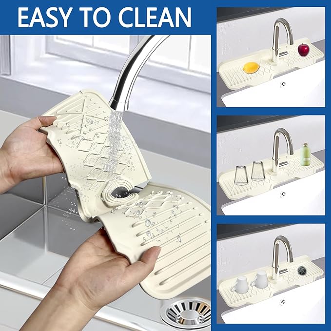 Silicone Sink Mat Splash Guard-17" x 6'' Sink Splash Guard,Kitchen Sink Accessories fit for Countertop, Bathroom,Farmhouse,RV by EBIGIC (White)