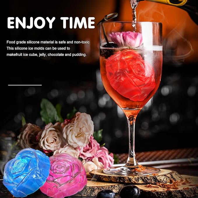 Walfos Rose Ice Cube Mold 2.8 Inch,Soap Mold, Make 12 Cute Flower Shape Ice. BPA Free and Dishwasher Safe.Easy to Pop Out.Perfect for Soap Cocktails Juice Whiskey Jelly Chocolate etc.(Set of 2 Pink)