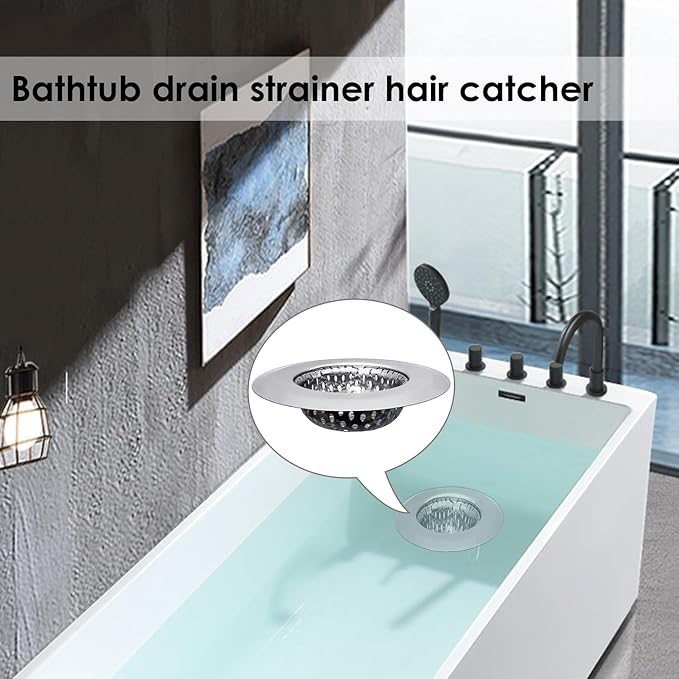 Huntonry Bathtub Drain Strainer - 2.79 Inch Hair Catcher, Stainless Steel Shower Drain Cover, Bathroom Sink Strainer Filter Basket, Tub Drain Strainer, Hair Stopper