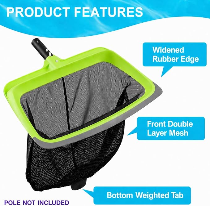 Sepetrel 3-Piece Pool Cleaning Kit -Pool Skimmer Net, 17.5" Aluminum Pool Wall Brush & 90° Rotatable Hand Scrub Brush for Steps, Corners, Vinyl Liners(No Pole)