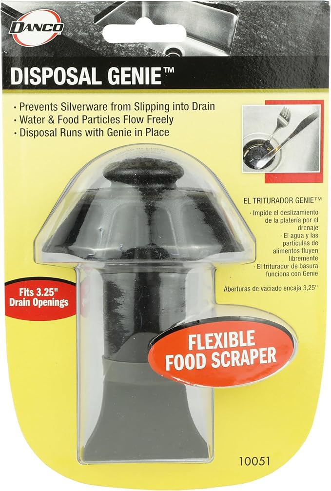 DANCO Disposal Genie Garbage Disposal Strainer | Kitchen Sink Drain Splash Guard | Food Scraper | Black (10051)