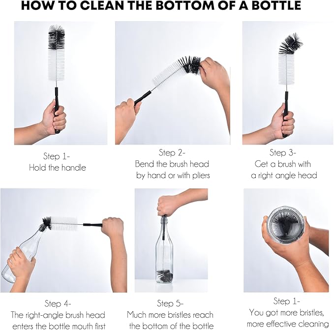 ALINK 16 inch Extra Long Black Bottle Cleaning Brush Cleaner for Washing Narrow Neck Beer/Wine/Thermos, Sport Well/Brewing Bottles/Hummingbird Feeder