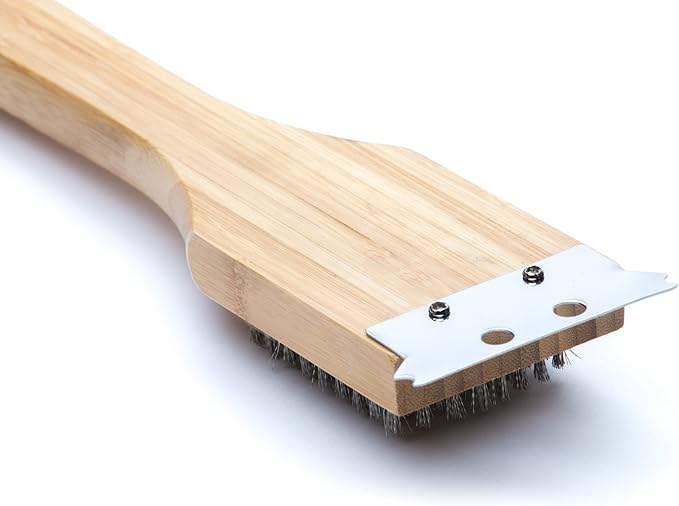 Outset QV40 Verde Collection Grill Brush and Scraper, 14.5 inches, Bamboo Handle