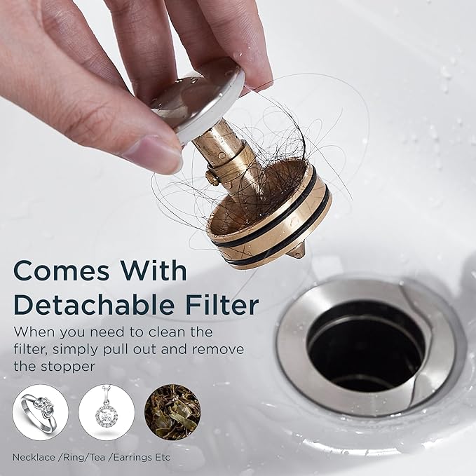 FORIOUS Bathroom Sink Drain Without Overflow, Pop-up Drain Assembly with Detachable Basket Stopper, Anti-Explosion and Anti-Clogging Drain Strainer, 304 Stainless Steel,Brushed Nickel