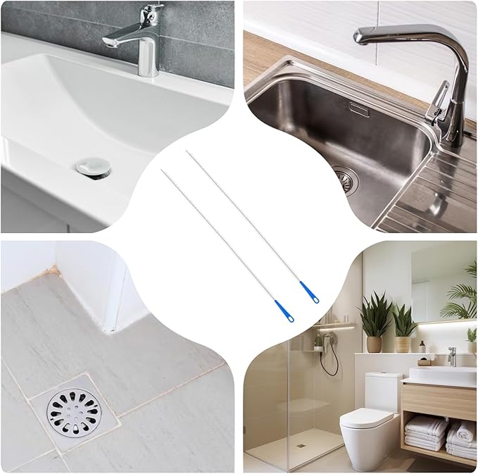 2pcs Sink Drain Cleaner Brush, 23.62 Inches Snake Cleaning Flexible Drain Brush, Long Pipe Drains Clog Remover Hair Cleaning Tool for Toilet, Kitchen Sink, Bathroom Tub, Shower, and Sewer