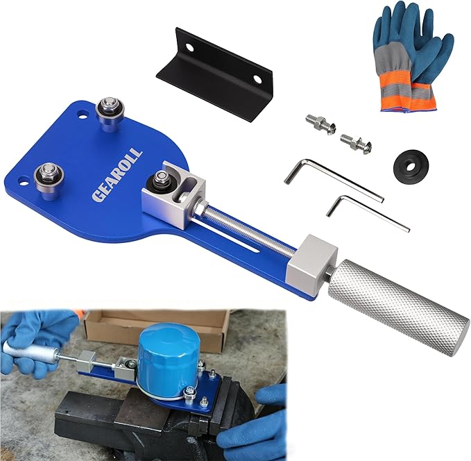 77750 Oil Filter Cutter Tool with Vise Jaw Plate, Oil Filter Cutter Cutting Tool for Filter Cutting Range 2-3/8" to 5" (Blue)