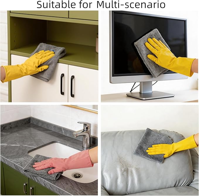 Microfiber Rags 50 Pack - 12" x 12" Tear Away Reusable Towels, Ultra Absorbent Microfiber Cleaning Cloth, Lint Free Washable Cloths for Kitchen, Home & Auto, Reusable Paper Towels Alternative, Grey