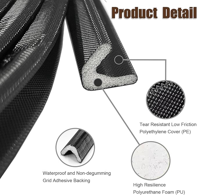 Door Frame Adhesive Weather Stripping Seal Strip PU Foam, PE Cover, Groove Slot Installation for Large Gap, Sound Heat Insulation, Dust Water Moisture Prevention (19.6ft, White Adhesive)