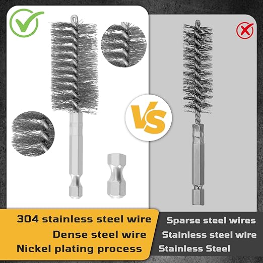 27 Pcs Stainless Steel Bore Brush Set, Metal Wire Cleaning Brushes with 1/4" Hex Shank, Abrasive Bore Cleaning Wire Brush for Drill for Removing Rust Dirt in Pipes Machinery Parts and More 8mm-28mm