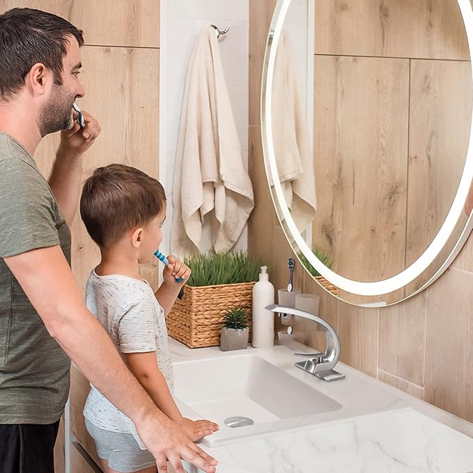 Brushed Nickel Bathroom Faucet,Modern Single Hole Bathroom Faucet,High Arc Brass Bathroom Sink Faucet with 1 Hole 3 Hole Mount 6-Inch 10-Inch Deckplate,Pop Up Overflow Drain Assembly Included