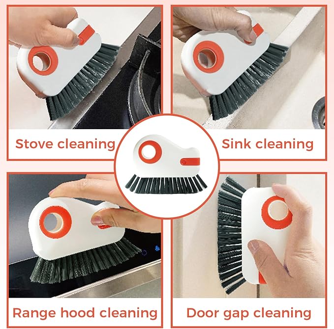 2 Sets Window Track Cleaner Tools, 2-in-1 Groove Cleaning Brush with Scraper & Dustpan, Hard Bristle Crevice Brush for Sliding Door, Window Sill, Shower Seal, Reusable Deep Cleaning Tools