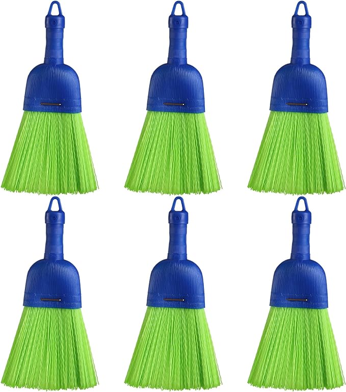 Domensi 6 Pcs Whisk Broom Poly Fiber Handheld Brush Hand Brush Outdoor Car Broom with Hang Hole for Cleaning Inddoor Porches Floors Decks Driveways Dirt Dust