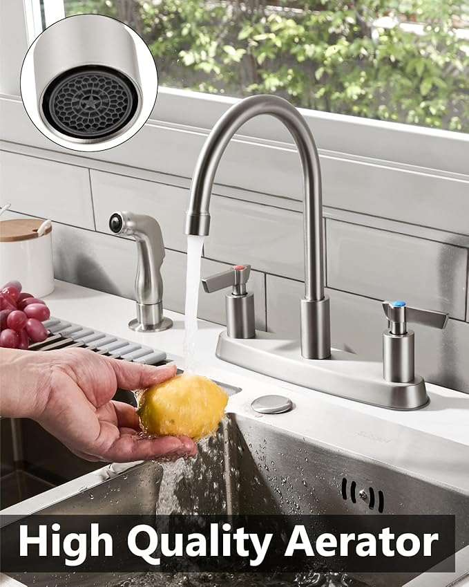 Kitchen Faucet with Sprayer 2 Handle Kitchen Sink Faucets 8 Inch Centerset 3 Hole with Supply Lines Brushed Nickel