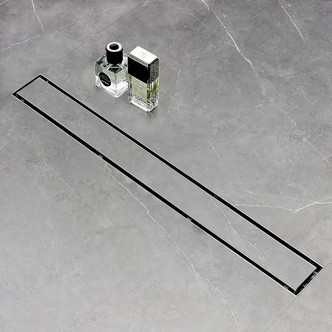 SaniteModar Linear Shower Drain 24 inch with Tile Insert 2 in 1 Panels, 304 Stainless Steel Brushed Shower Linear Drain, Invisible Drain Equipped Adjustable Feet and Hair Filter