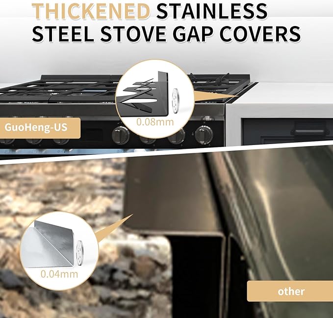 Stove Gap Covers 316 Stainless Steel,Thick Stove Gap Filler,Heat-Resistant Oven Side Gap Filler,Between Stove and Counter Slide In Range Trim Kit for Kitchen,2 Pack (23.2” Upgrade Silver)